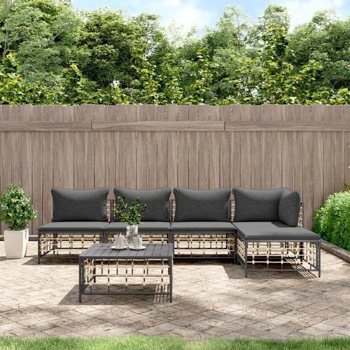 VidaXL Salon de jardin 6 pcs avec coussins anthracite résine tressée, ensemble de salon, ensemble de salon d'extérieur, 3186737
