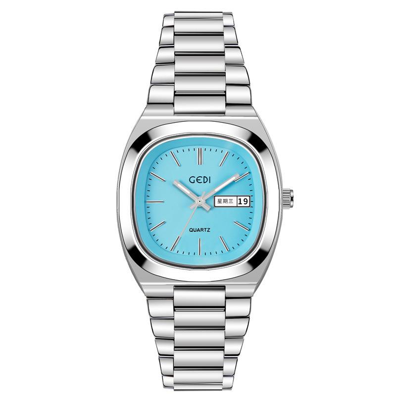 Relógio Feminino Duplo Calendário Simples Alto Valor Aço Sólido À Prova D'água Feminino Nicho Oval Relógio de Quartzo
