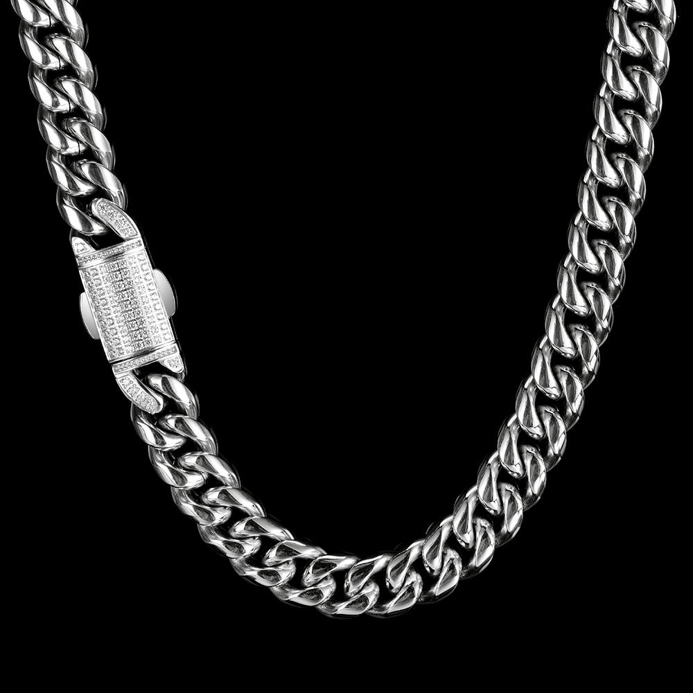 12mm HipHop Cuban Chain Stainless Steel Miami Cuban Chain 18k Gold Necklace for Men Bracelet 7inch(17.78cm) серебряный