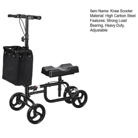 Steerable Leg Scooter Knee with Rear Wheel Brake Locking Handbrake, Crutches Alternative Adults Walker All-Terrains Canvas Bag, Adjustable for Broken