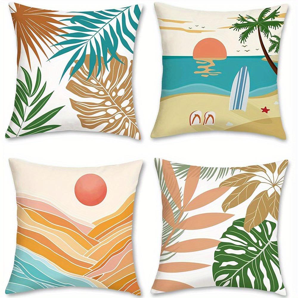 Home Decor Tropical Leaf & Beach Sunset Throw Pillow Covers Pattern Cushion Cover Suitable for Sofa Bedroom Car Pillow Cover