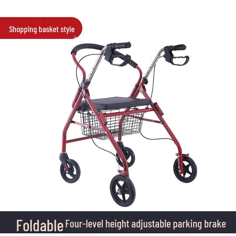 Elderly-Accessible Foldable Shopping Cart and Walker with Seat