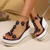 Fashion Chunky Platform Crystal Floral Sandals Women High Heels Wedges Pvc Gladiator Shoes Woman Plus Size Ankle Strap Sandalias Mujer