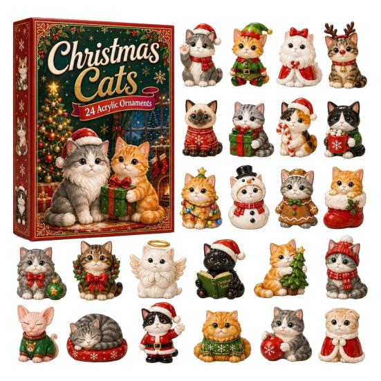 Family Fun Christmas Activity Cat Dachshund Advent Calendar, 24-Day Countdown Acrylic Ornament for Tree Hanging Supplies Decoration Cute Cat/Dachshund