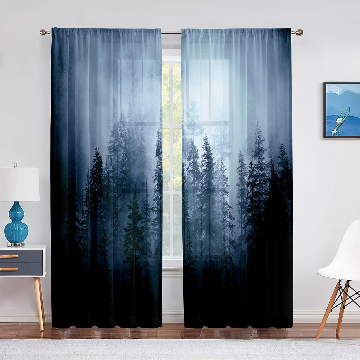Деревья Лес Мистический Туманный Природа Лесная Прозрачная Вуаль Шторы для Гостиной — фото 13