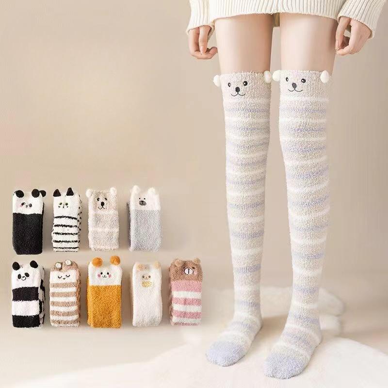 Newly Kawaii Winter Warm Sleep Sock Thicken Girl Animal Sleeping Over Knee Long Socks Striped Cute Compression Thigh High Socks