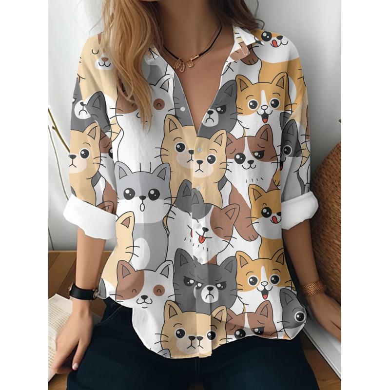 Womens Loose Fit Long Sleeve Cotton Linen Shirt With 3D Floral Print Casual Blouse 2025