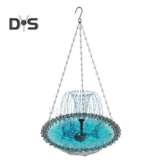 Hanging Birds Bath with Solar Fountain Pump Outdoor Garden Hummingbird Feeder Tray Solar Power Water Fountain Birdbath Bowl for Outside