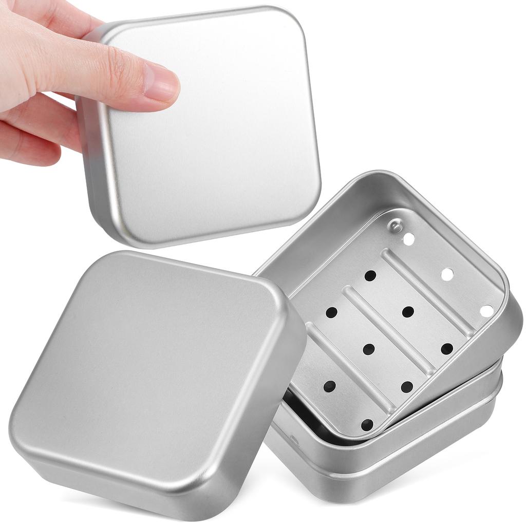 2 Stück doppelwandige Aluminium-Seifenschale mit Ablaufloch, tragbarer Reisehalter mit Deckel, Behälter für Seifenstücke, Duschschale, Ablagekasten