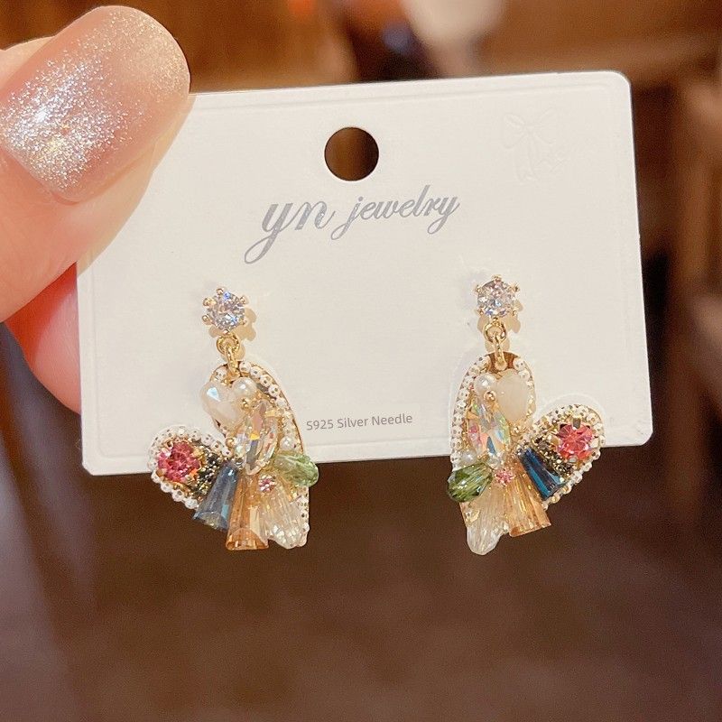 

Handmade Love Heart Stud Earrings Women s Unique Silver Needle Crystal Heart handmade