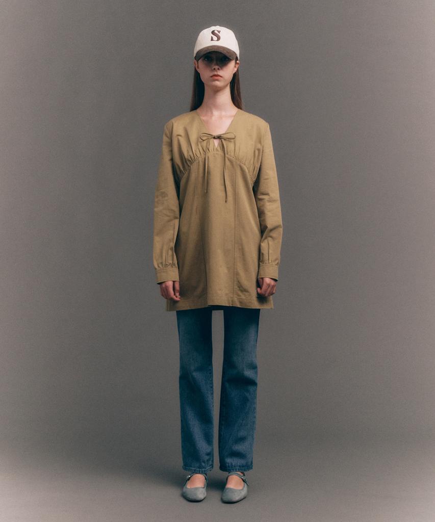 Seteo (W) Shirred Cotton Dress Beige