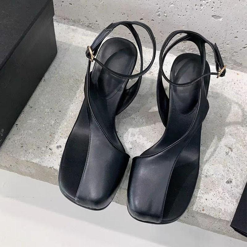 Fashion New Cross Strap Irregular Heel Roman Sandals European American runway style sexy side air split toe high heel women's shoes 43