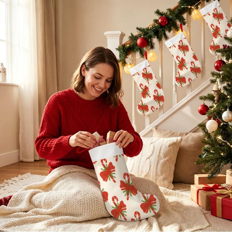 Christmas decoration fireplace hanging stockingChristmas Stockings 1pc 45.72 cm, Candy Cane Bow Green Printed