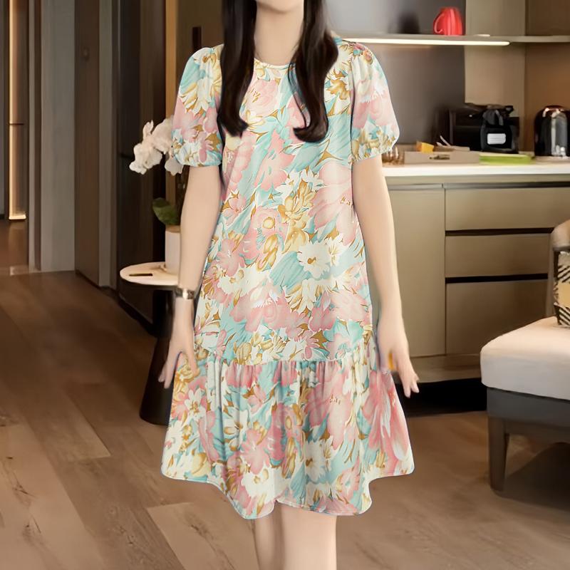 

ZANZEA Женское летнее повседневное платье с круглым вырезом, коротким рукавом и цветочным принтом розовый