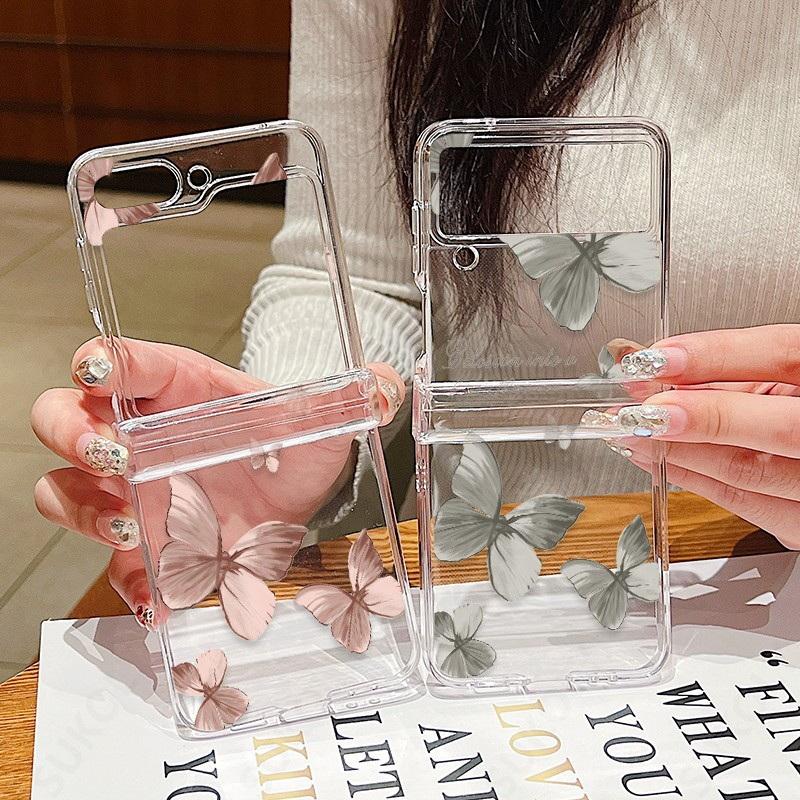 Butterfly Pattern Clear Case For Samsung Galaxy Z Flip 7 FE 6 5 4 5G Transparent Hard PC Folding Cover For Samsung Z Flip7 Flip6