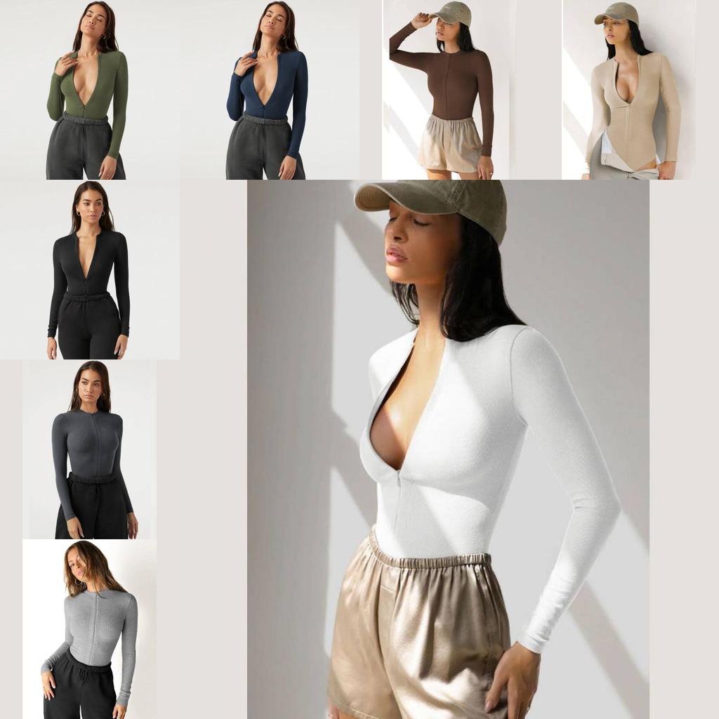 European Style Knit Bodysuit With Zipper Short Pants For Streetwear Fashion Women