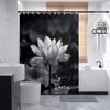 Black & White Lotus Flower Shower Curtain - Serene Blooming Petals & Water Lily Design, Tranquil Aesthetic,  Washable Polyester