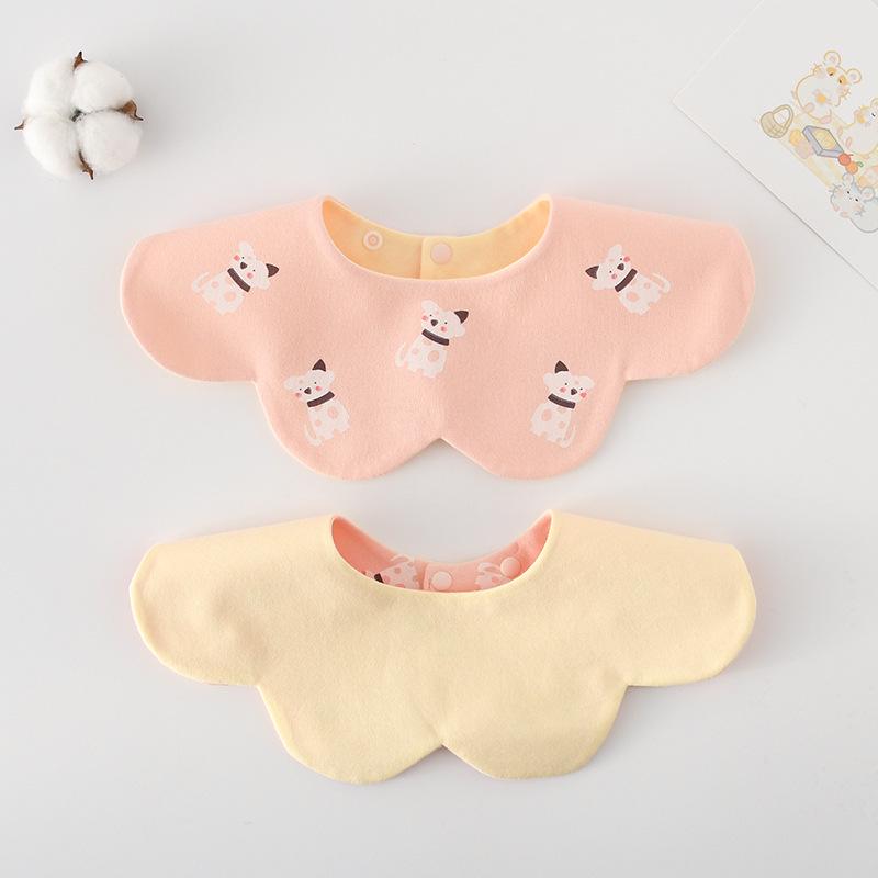 

Korean Style Pure Cotton Reversible Baby Bib - Solid Color, Anti-Spit-Up, Thickened Petal Design