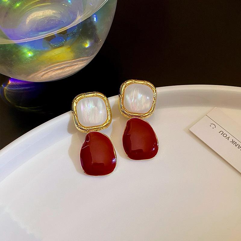 French Retro Elegant Water Drop Wine Red Female Earrings Ladies Earrings Christmas Gift Jewelry