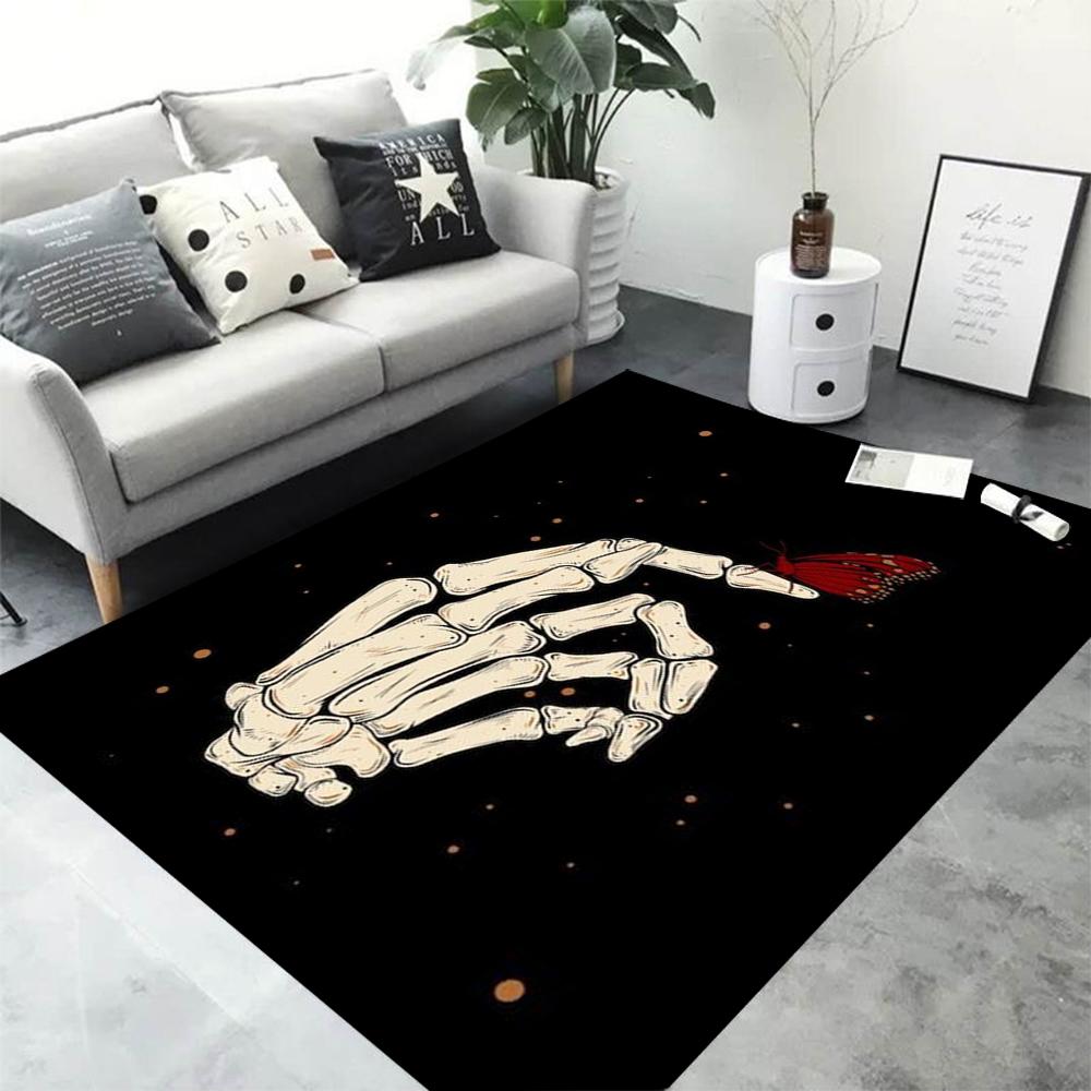 Skeleton Holding Rose Print Carpet Dark Terror Series Living Room Carpet Bedside Rug In The Bedroom Washroom Floor Mat