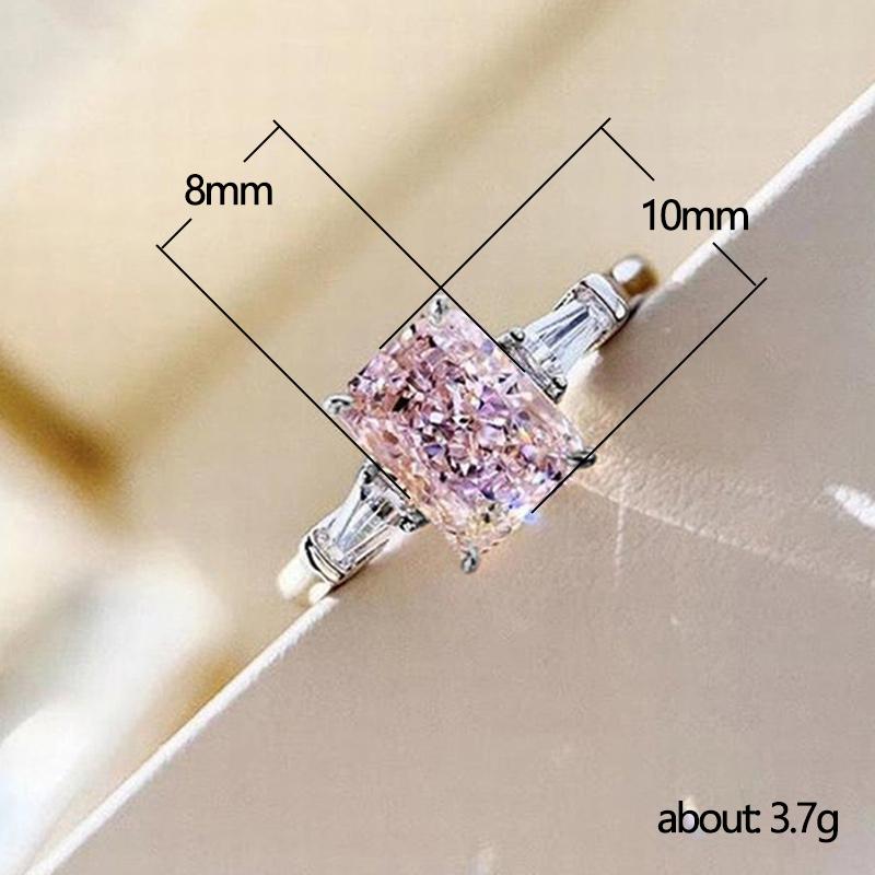 Huitan Gorgeous Square Pink Cubic Zirconia Ring for Women Temperament Sweet Girls Engagement Rings Exquisite Gift Trendy Jewelry