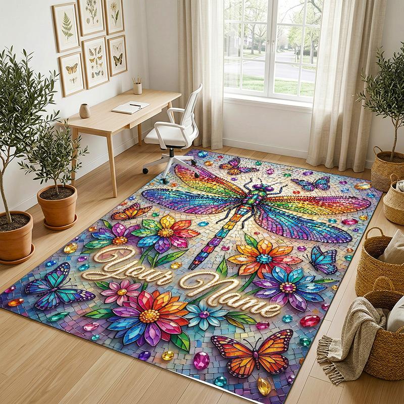 Colorful Cat Theme Soft Crystal Velvet Rug Custom Name & Text Print Non Slip Floor Rug for Bedroom Living Room