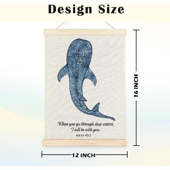 JINYO Whale Shark Christian Wall Art Poster, Bible Verses Wall Decor, Isaiah 43:2 Bible Scripture Canvas Prints Wall Decor for Bedroom Living Room