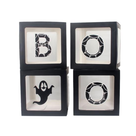 4 Pcs Halloween Balloon Box Transparent Boo Ghost Balloon Box for Halloween Baby Shower Gender Reveal Birthday Party Decor
