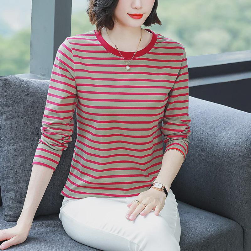 Women's Autumn Long-Sleeve Cotton T-Shirt – Large Size, Loose Fit, Fashionable Bottoming Shirt for Middle-Aged and Elderly