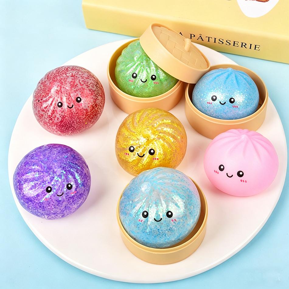 New Glitter Dumpling Glitter Dumpling Squishy With Box Dumplings Sensory Squeeze Toy For Stress Relief Birthday Gift