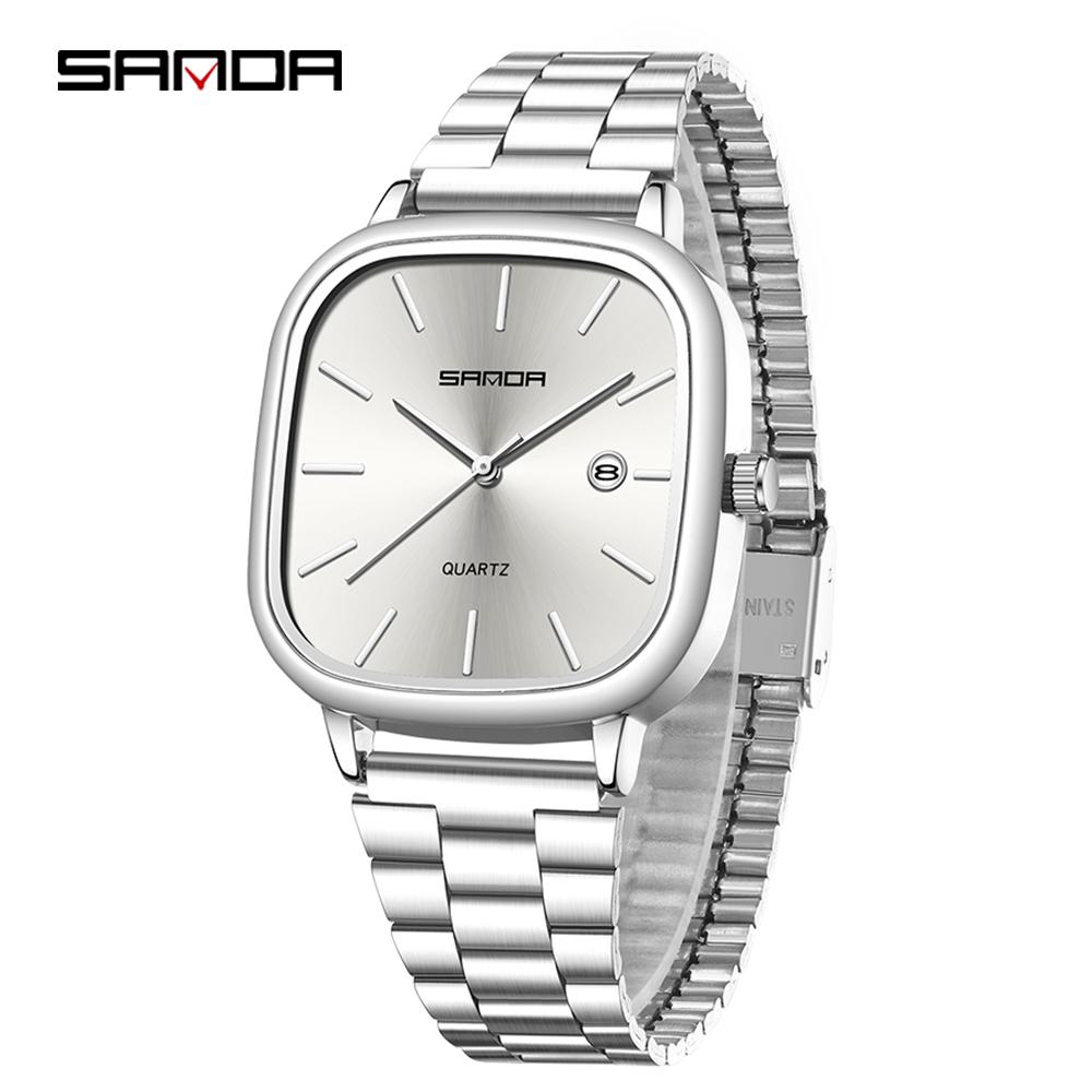 Fashion Square Dial Couple's Wristwatches Men Women Casual Daily Calendar Watch Waterproof Steel Strap Relojs