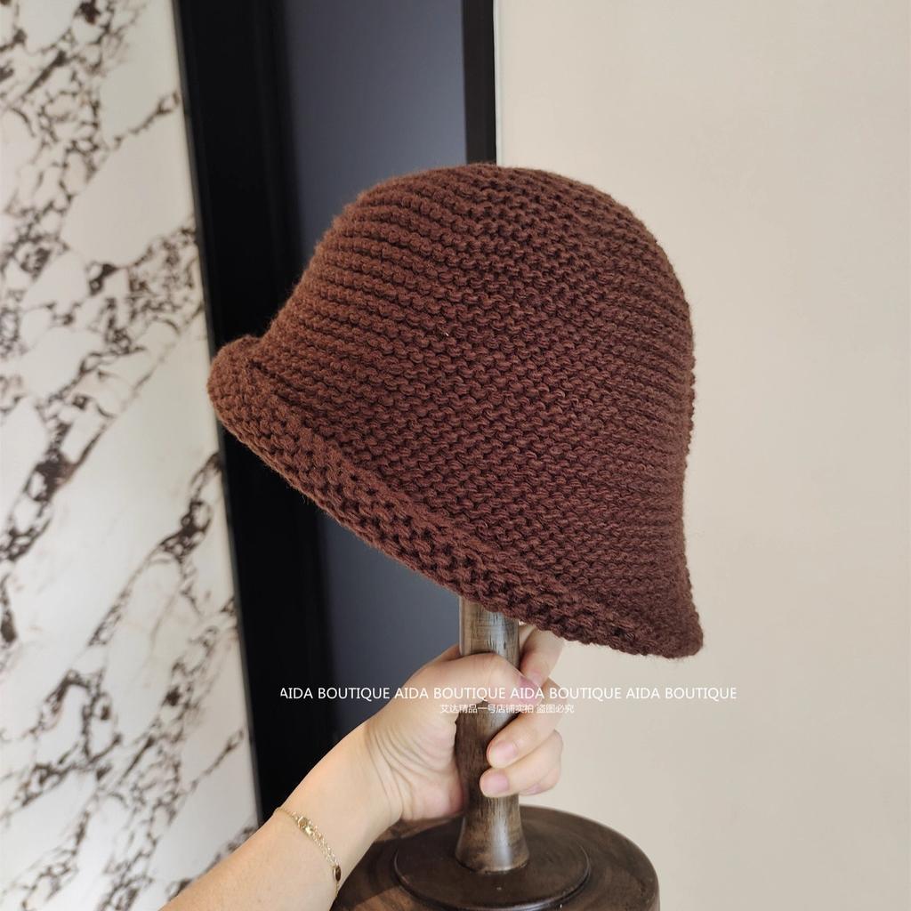 Korean version retro solid color wool hat women's warm and comfortable crimped knitted hat shows the face small thick wool bucket hat
