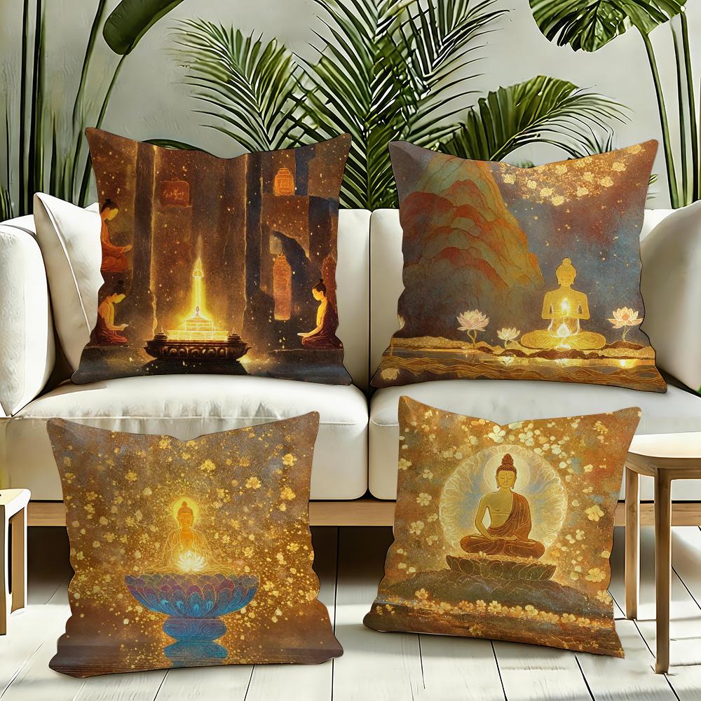 Buddhism Cushion Cover Reversible Plush Pillow Cover Soft Fluffy Home Decor for Sofa Bedroom