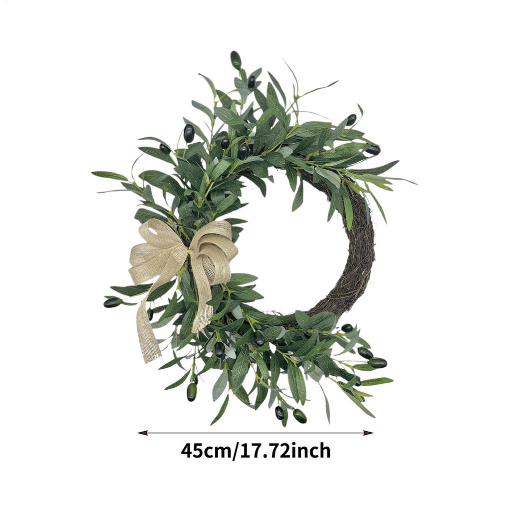 Summer Wreath Olive Leaves UV Resistant Bow Artificial Door Wreath Spring Decor Rustic Realistic Olive Leaves Indoor Outdoor