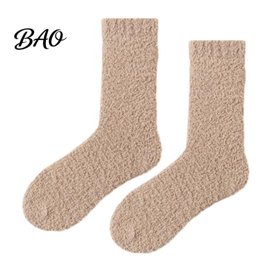 Winter Bed Socks for Cold Feet Coral Fleece Crew Women, Thickened Non-slip Warm Socks, Fuzzy Plush Lining Thermal House Soft Mittens Weather Velvet