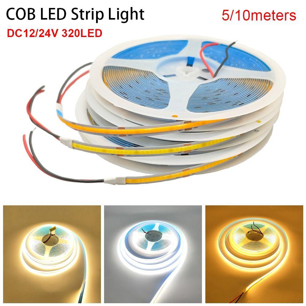 1Roll DC12/24V 320LED Flexible Lamp Super Bright Linear Lighting Durable COB LED Strip Light