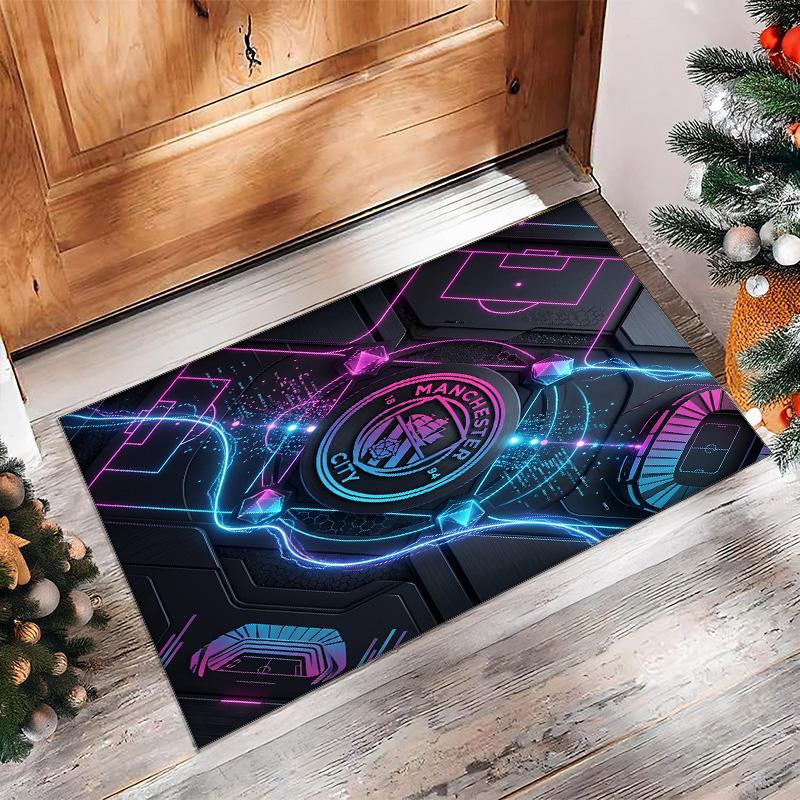 Manchester City Printed Flannel Area Rug Non Slip Soft Polyester Floor Carpet Indoor Decor Mat for Bedroom Living Room Sofa