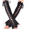 Guantes Largos Góticos con Cordones y Sin Dedos para Mujer, Calentadores de Brazo de Satén Negro para Cosplay, Fiesta, Halloween