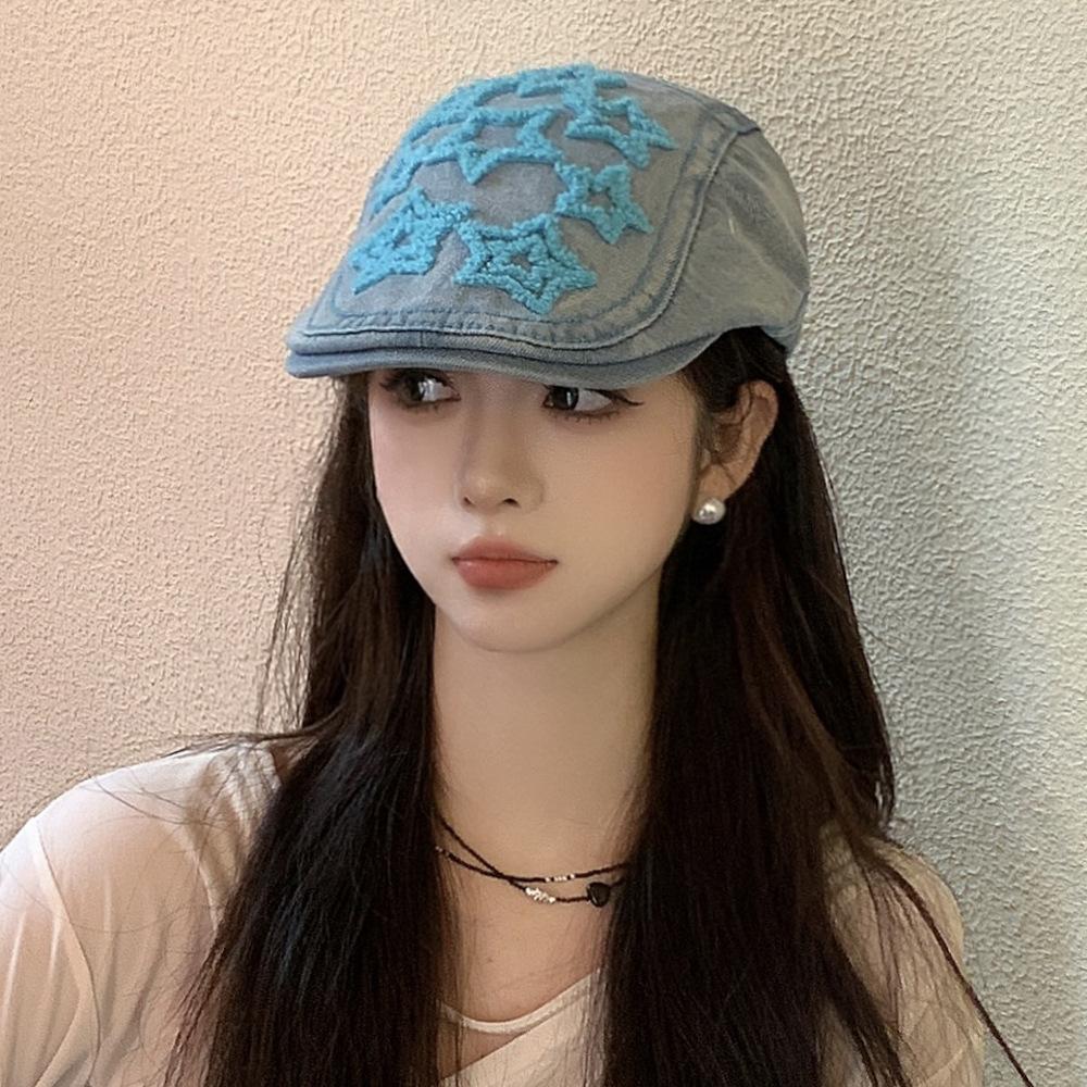 Retro Stars Japanese Literature Duckbill Forward Cap Female Spicy Girl Show Face Small Hundred with Subculture Cowboy Beret Sub