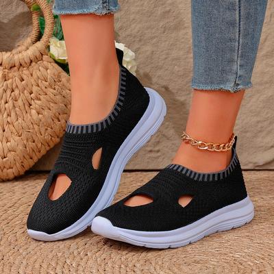 Modische Strick-Sneaker mit weicher Sohle für Damen Atmungsaktiver Komfort Lässige Sportschuhe Frau Leichtgewichtige Aushöhlungs-Mesh-Flats Sommerschuhe
