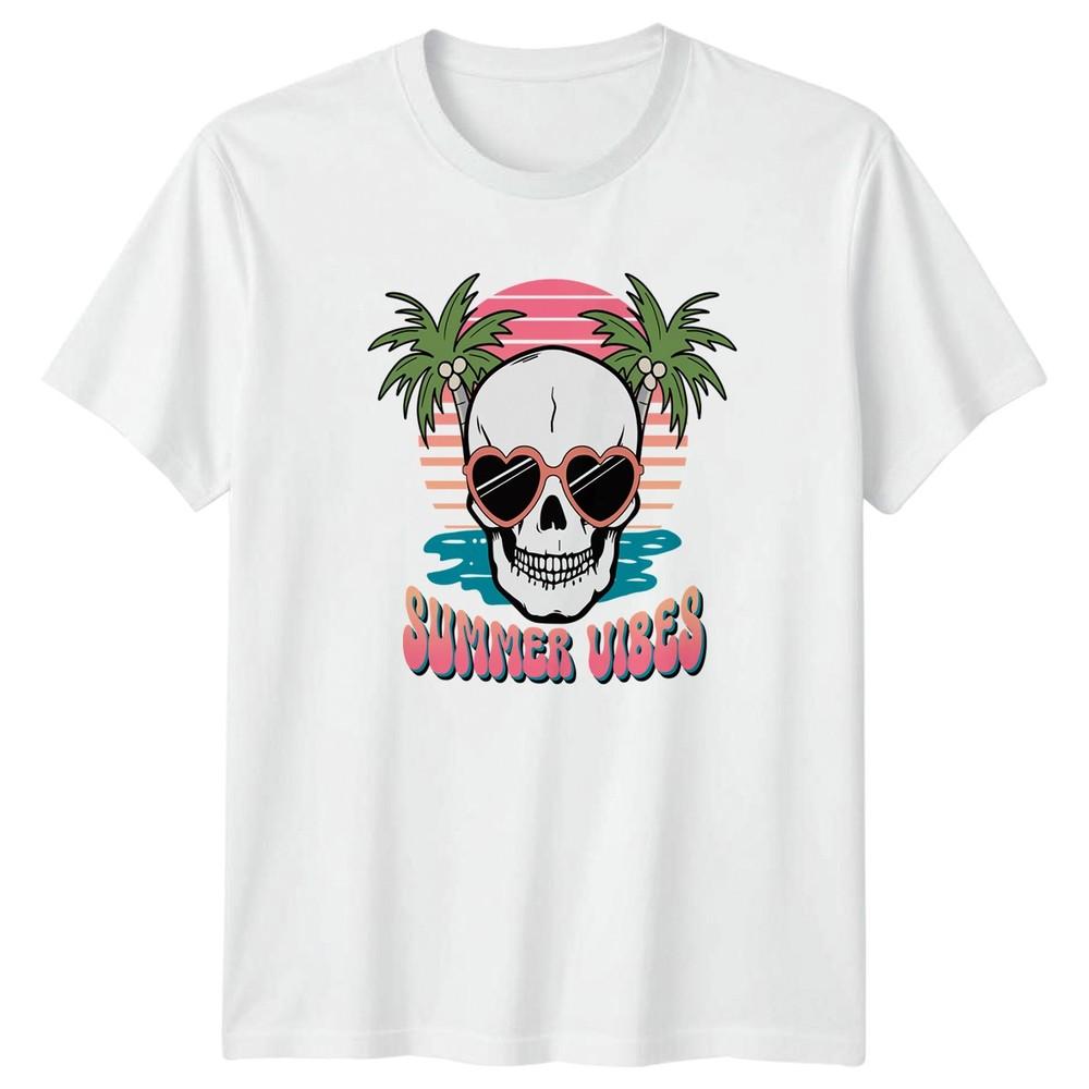 Summer Vibes TShirt Retro Skull Tropical Beach Gift For Him And Her S