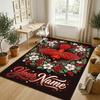 Floral Garden Theme Crystal Velvet Rug Personalized Custom Name Text Soft Floor Mat Home Decor
