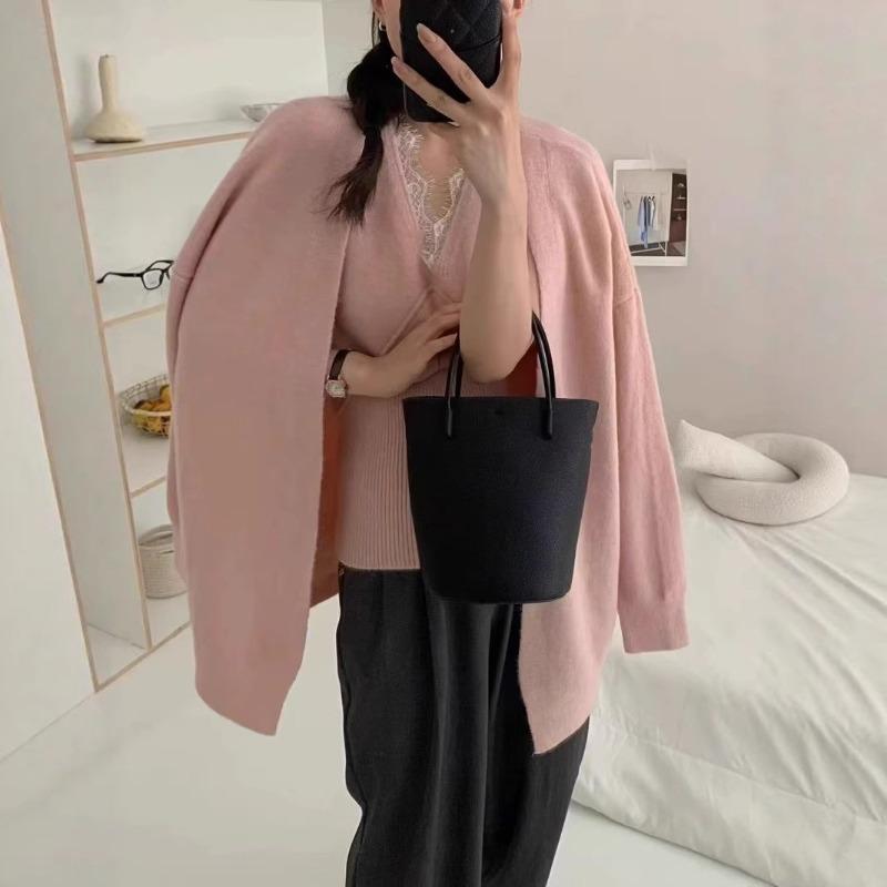 Soft Waxy Lazy Wind Knitted Cardigan Vest Two-piece Set Women's Solid Color Sweater Jacket Autumn and Winter New Set Women