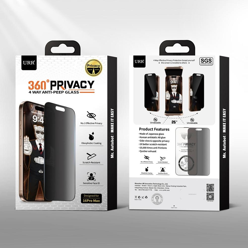URR For iPhone 17 Pro 360 Degree Privacy Screen Protector Anti Spy HD Tempered Glass Film 0.26mm 9H