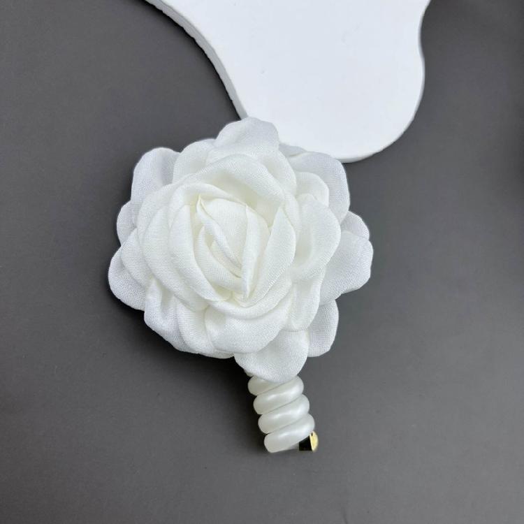 Set of 2 Camellia Stretchy Ponytair Holders Elegant Telephone Wire Hair Bands