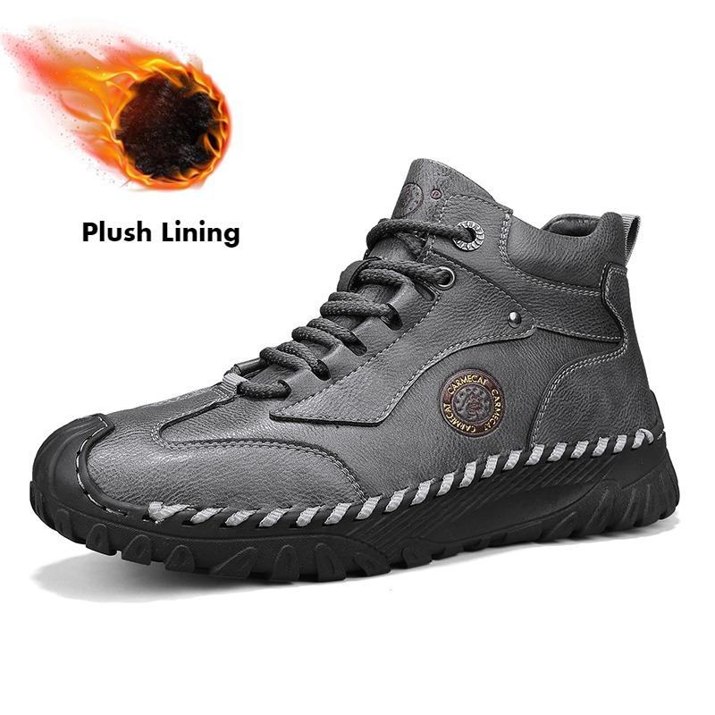 Men's High-top Leather Boots Casual Sneakers Winter Plush Shoes Snow Boots