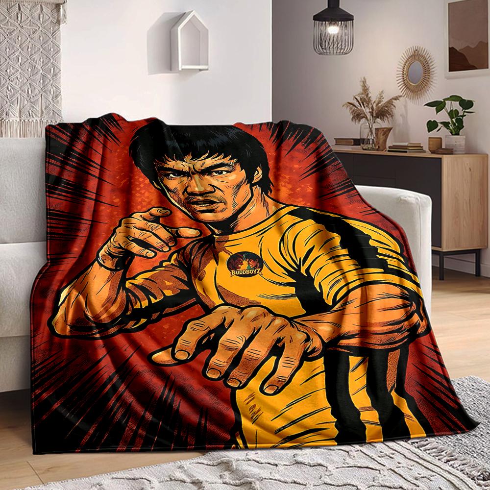 1Pc Kung Fu Legend Bruce Lee Flannel Blanket, Soft And Comfortable, Casual Warm, Camping Travel, Christmas, Halloween Xmas Gift N1240