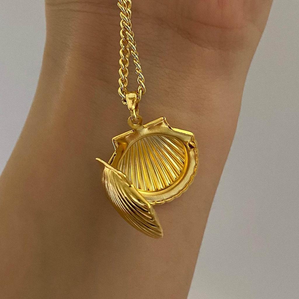Women Sea Shells Charm Necklace DIY Photo Compartment Pendant Collarbone Chain Unique Trend Choker Chain Accessory