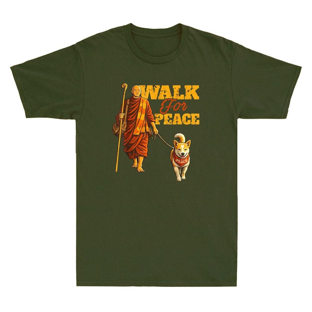Peace Walking Monks And Aloka Dog Walk For Peace Funny Meme Retro Unisexs Tshirt