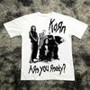 T-shirt in Cotone Stampata Korn Follow The Leader Double-Sided Metal Band Tee Top Oversize per Coppia Uomo e Donna